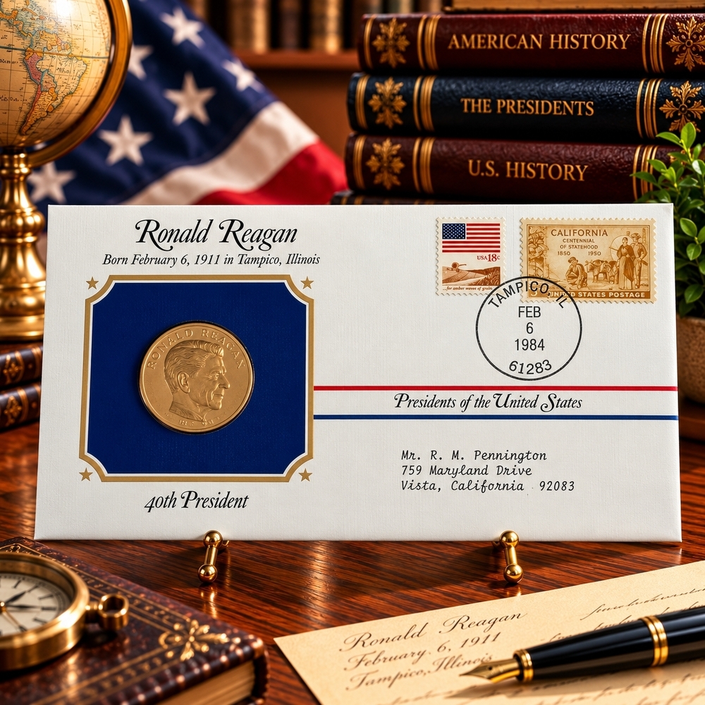 Ronald Reagan 40th President Postal Commemorative Society Gold Medal Cover
